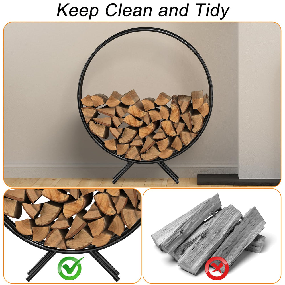 NANANARDOSO rack on patio with logs showing weather-ready outdoor use benefit