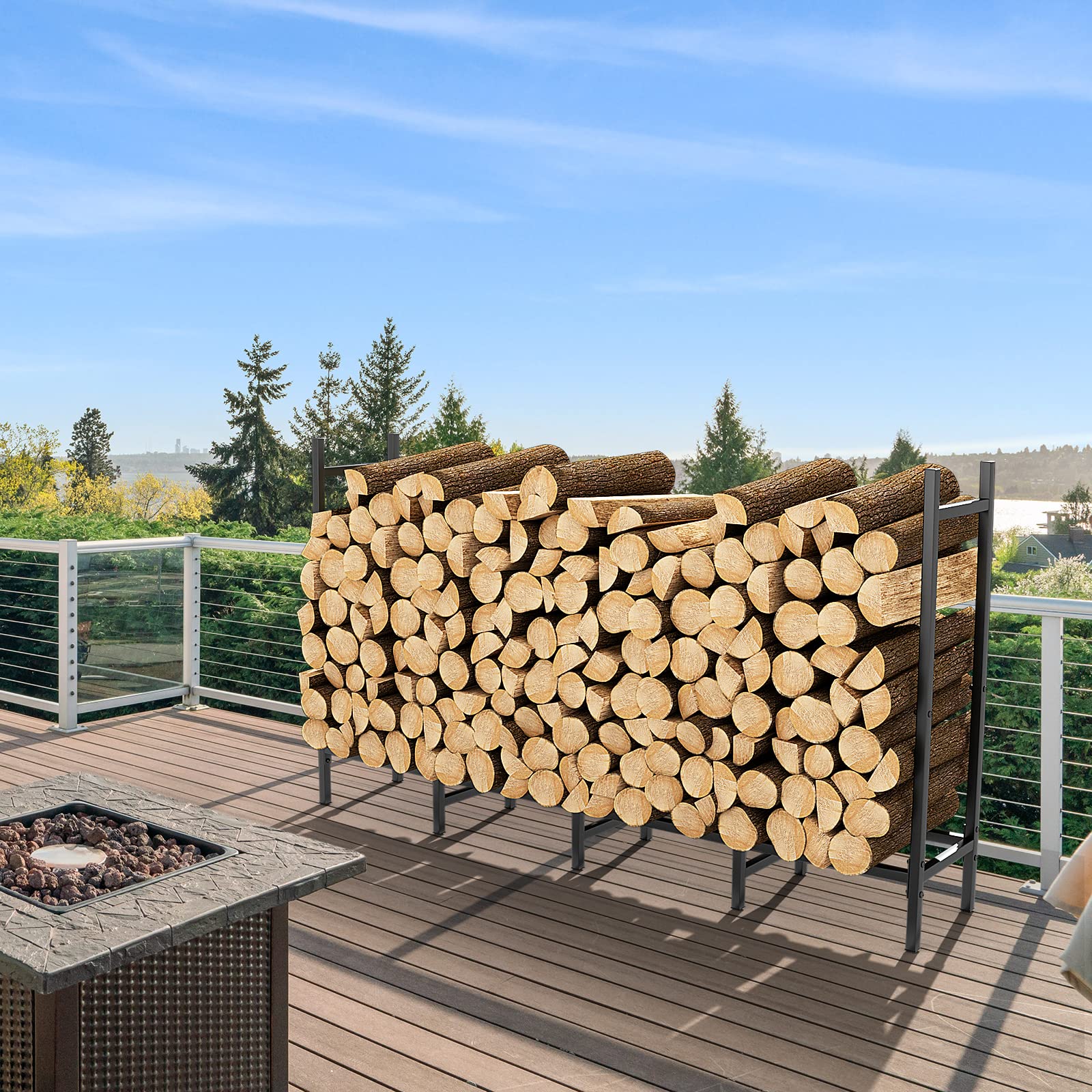 NANANARDOSO rack beside fireplace holding logs for easy hearth access benefit