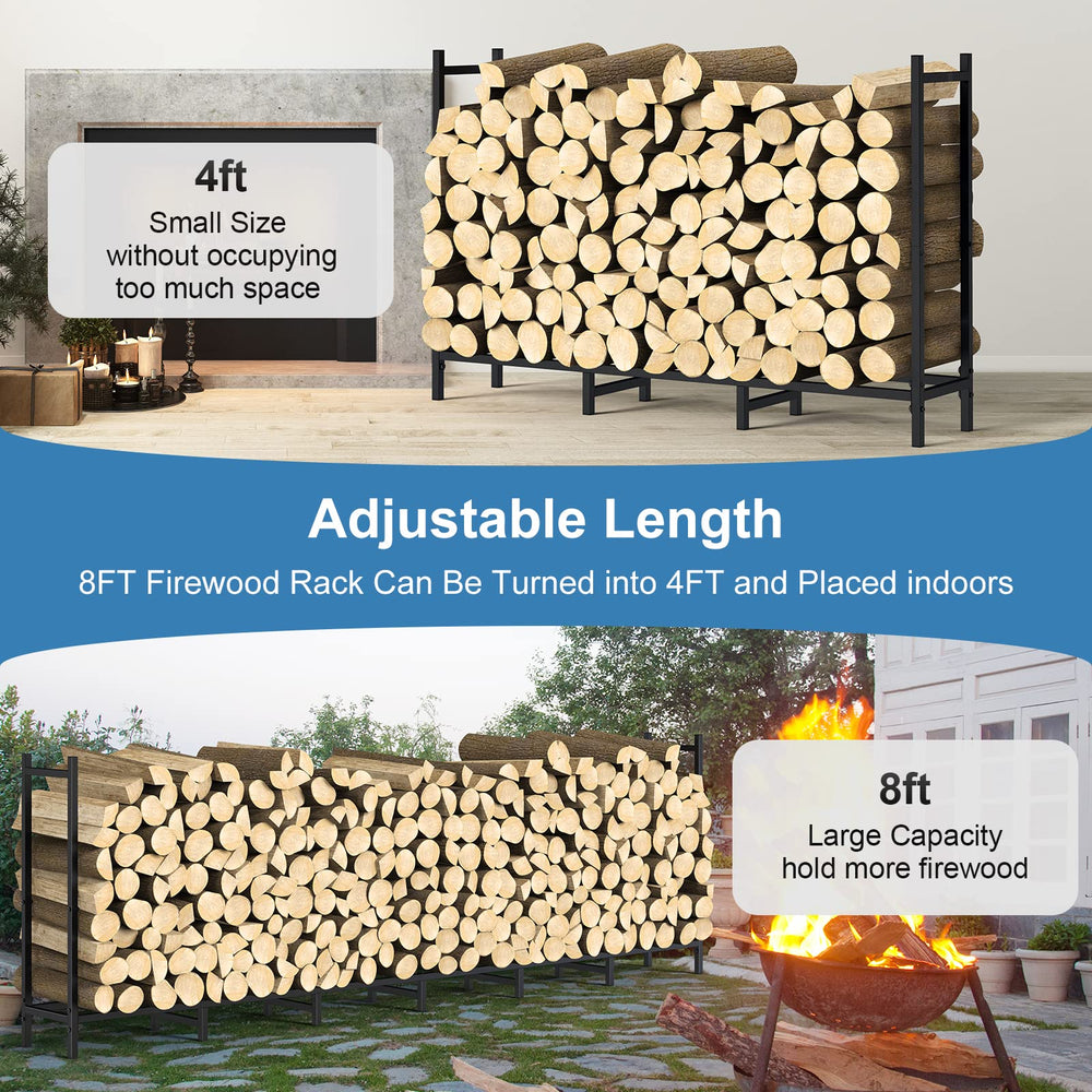 NANANARDOSO rack in backyard storing firewood near patio, convenient ready-to-use access