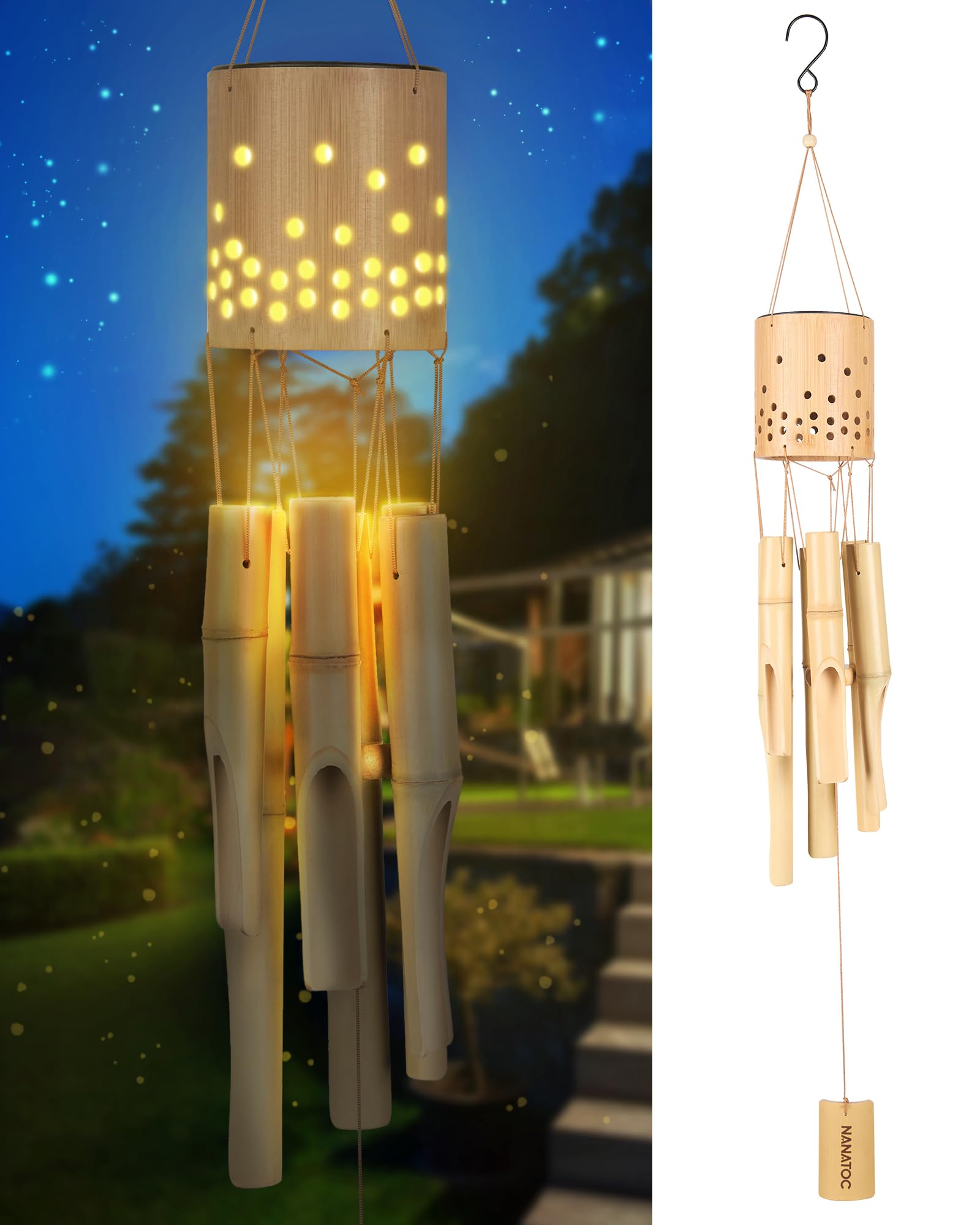 Nanatoc front view of wind chimes showing shape and appeal