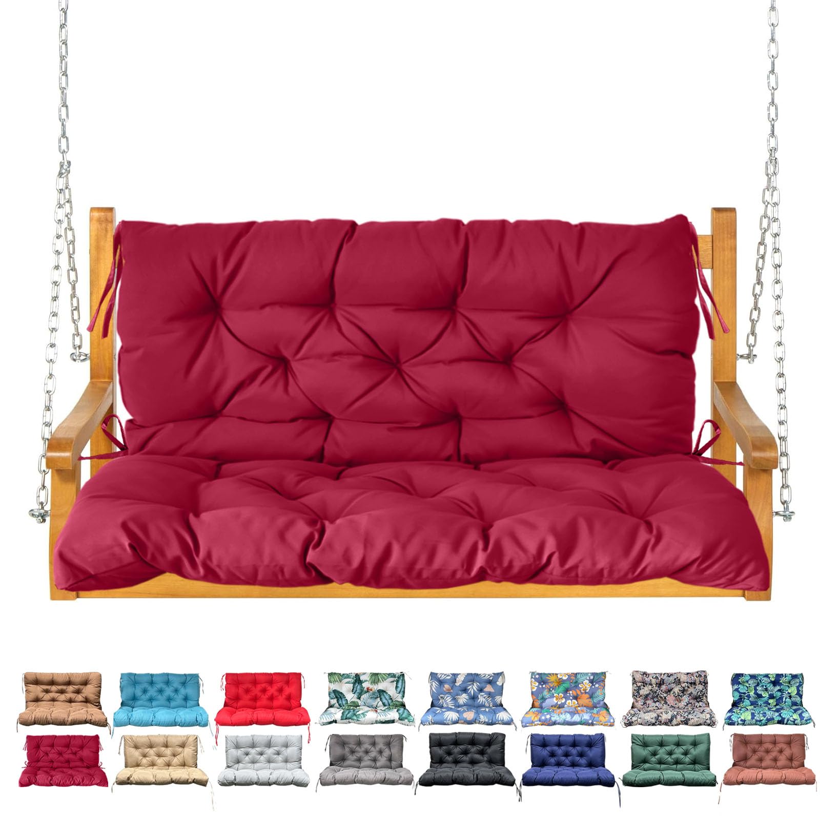 NANGELRN front view of wine red porch swing cushion showing fit and style benefit