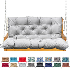 NANGELRN front view of light gray porch swing cushion showing full coverage and neat lines for comfort