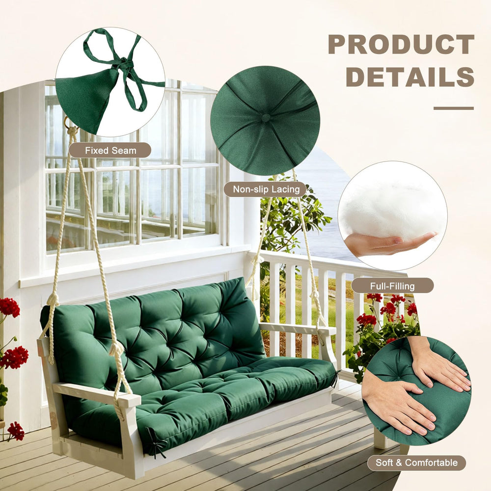 NANGELRN cushion installed on porch swing creating comfortable outdoor seating
