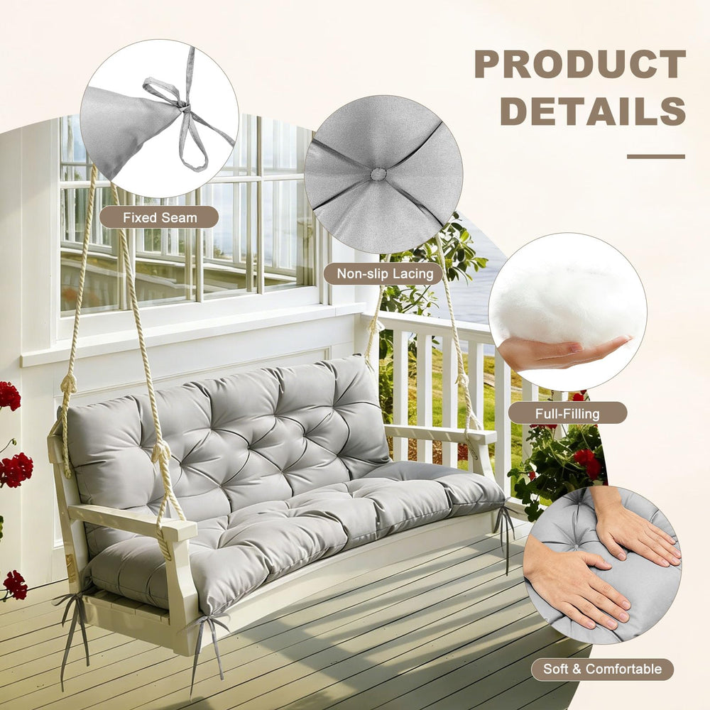 NANGELRN cushion in use on a wooden porch swing offering cozy seating