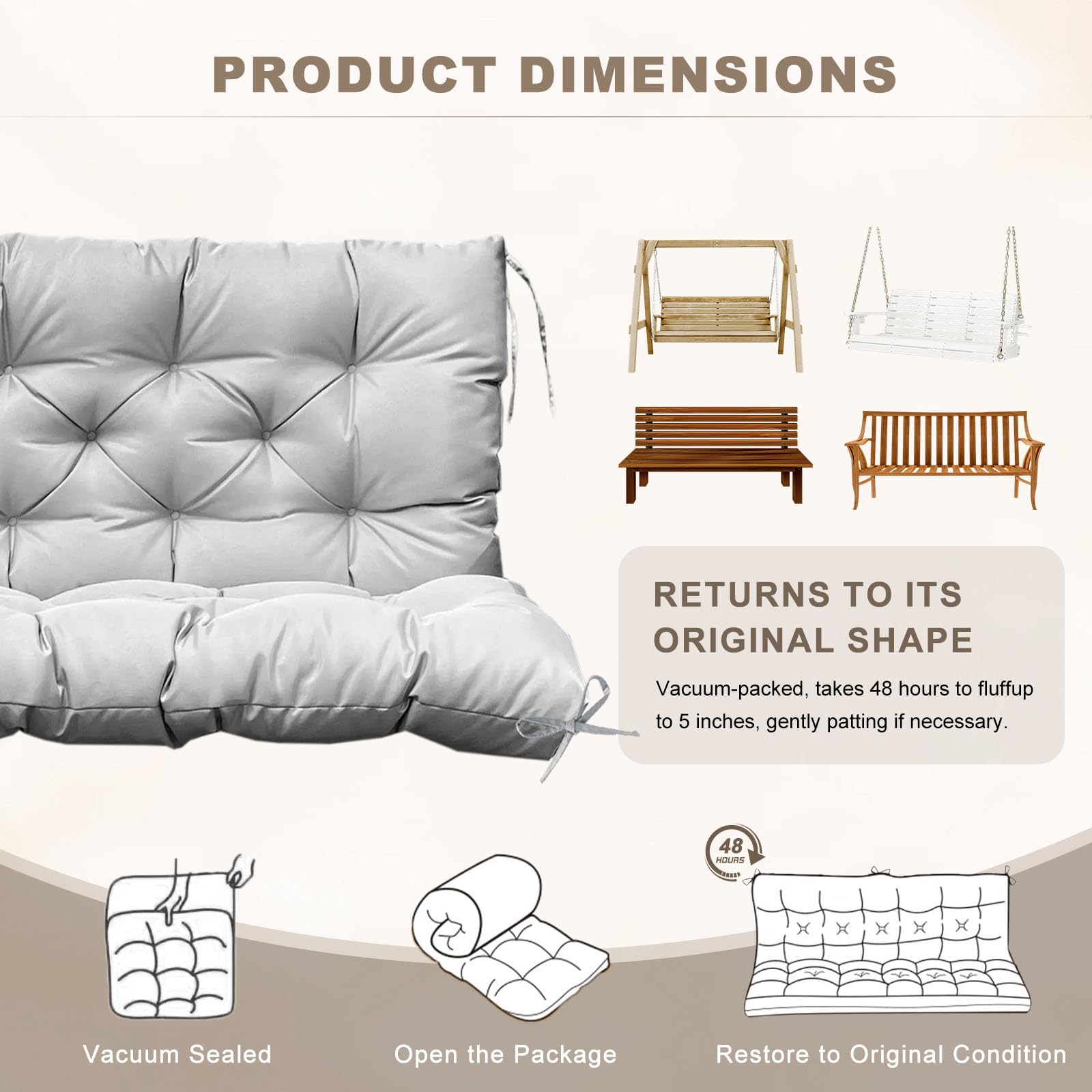 NANGELRN cushion laid on bench for size comparison to show 60x40 fit and visual scale