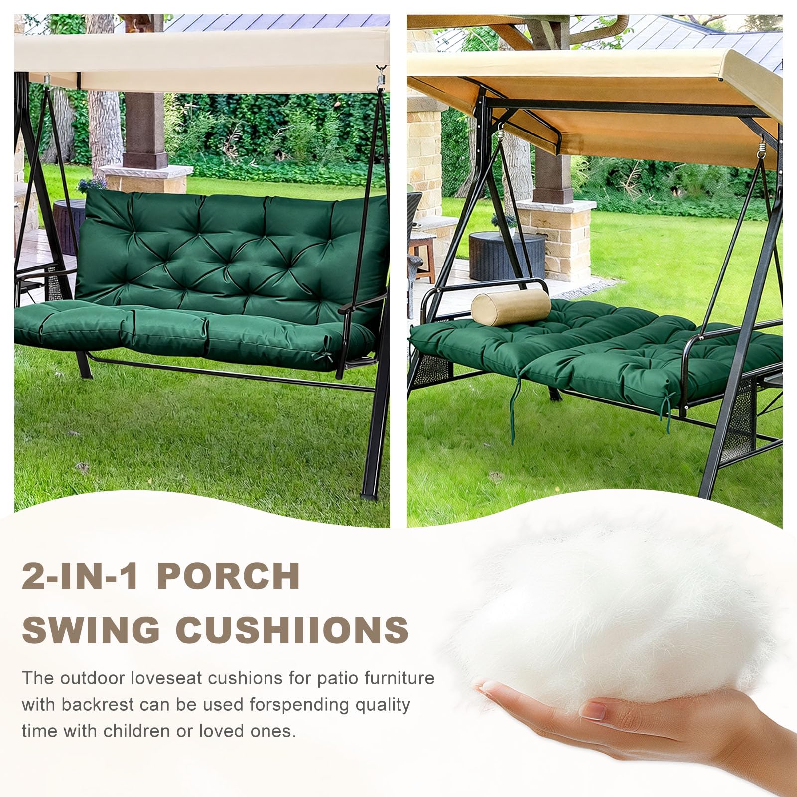 NANGELRN corner ties securing cushion to swing frame to prevent sliding