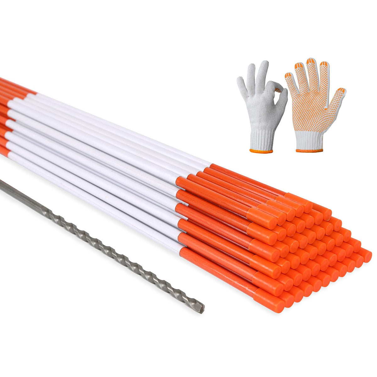 NANOPRETTY front view of 50-pack markers showing orange shafts and reflective tape for clear identification