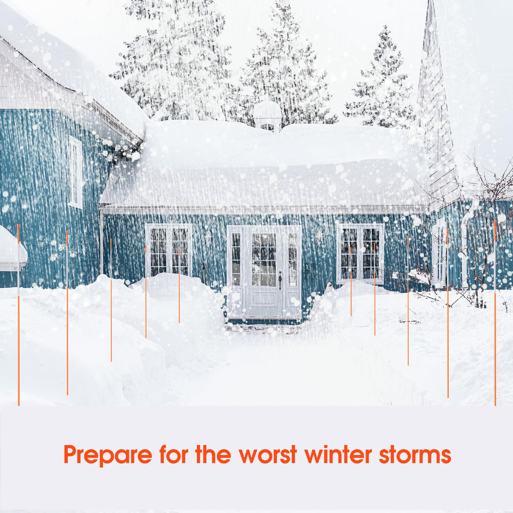 NANOPRETTY stakes installed in snowy driveway showing plow-guidance benefit