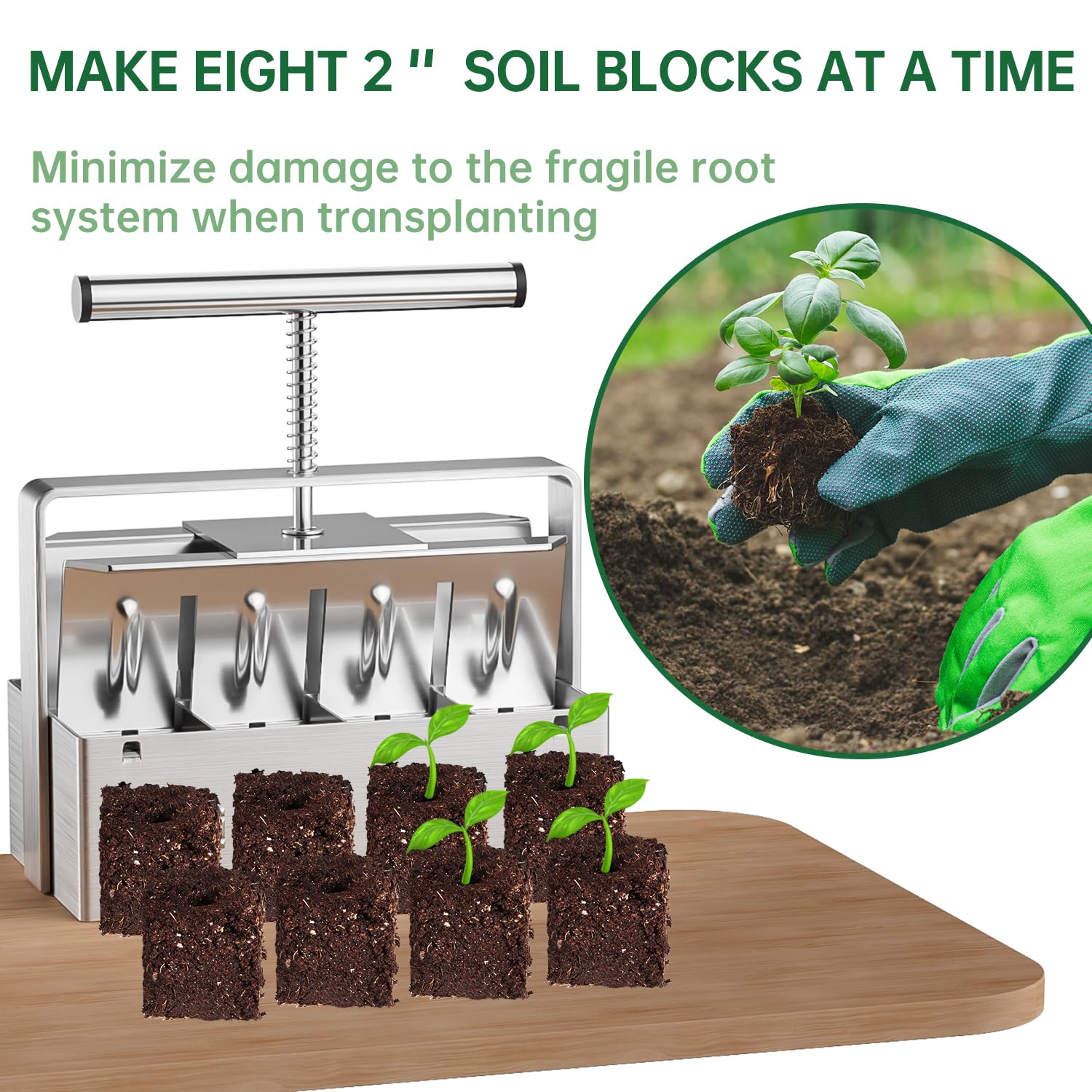 nanovi soil blocker in greenhouse with seed trays showing efficient nursery workflow benefit