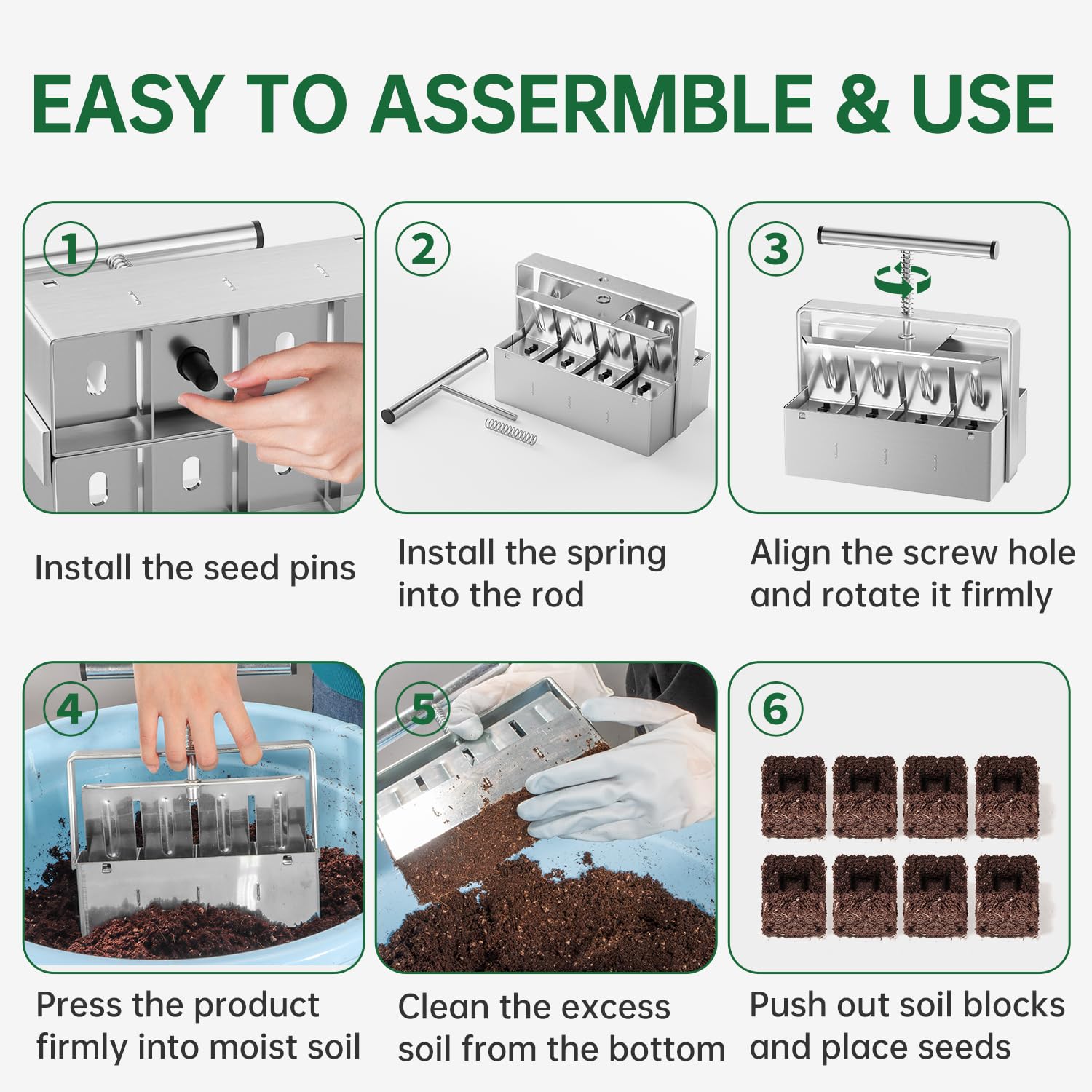 nanovi pressing into moist soil forming eight uniform blocks to speed seed starting