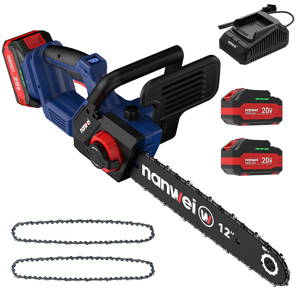 NANWEI chainsaw front view showing compact design and easy handling benefit