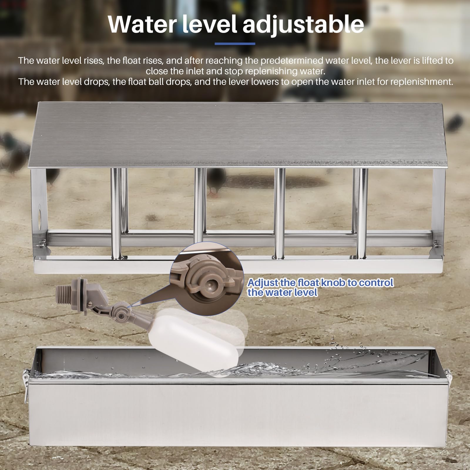 NAOEDEAH installed in a coop lifestyle shot showing hands-free watering and tidy setup