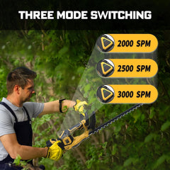 NAOKEV trimmer in use cutting garden hedge, demonstrating efficient control and reach