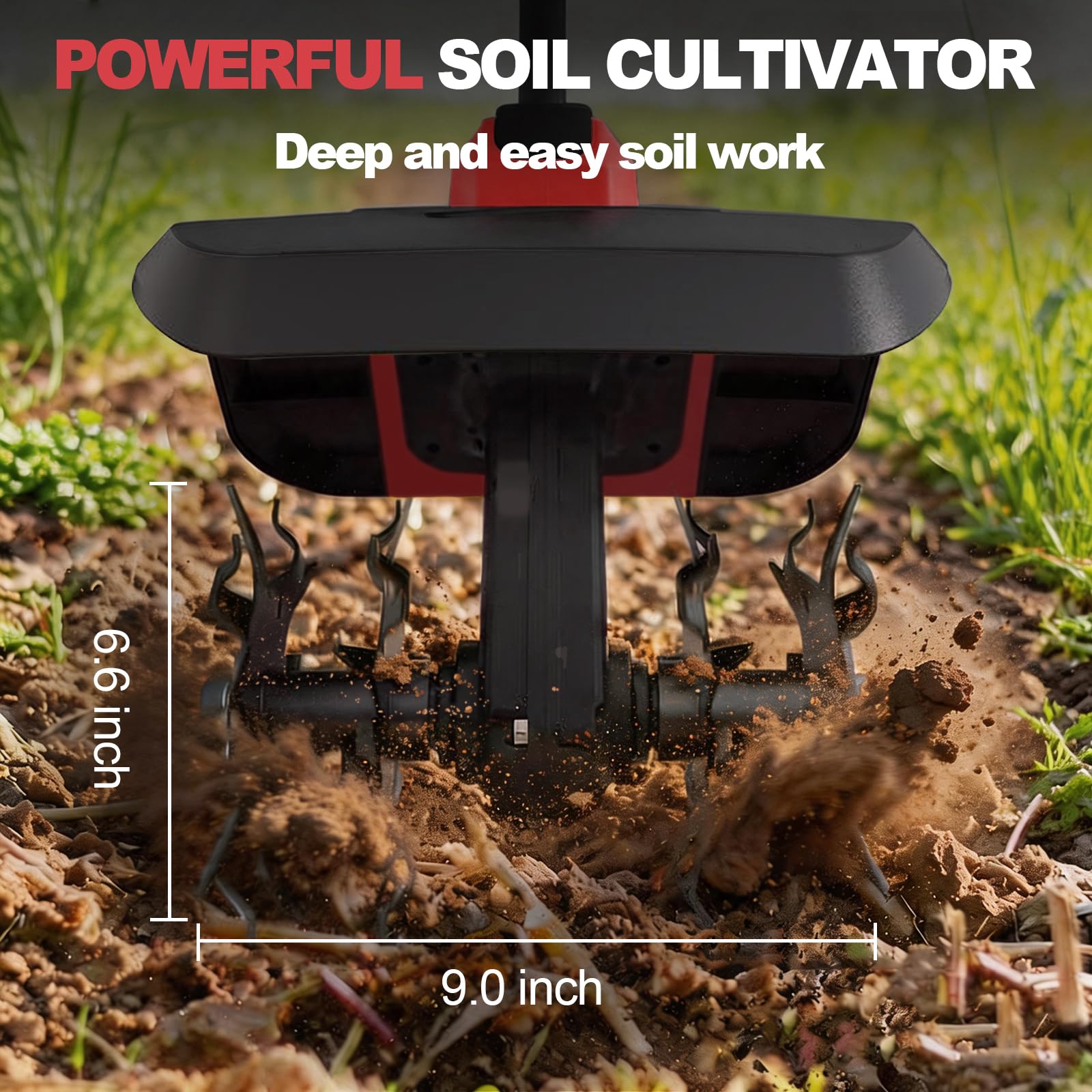 NAOKEV close-up of four steel tines illustrating durable soil-cutting benefit
