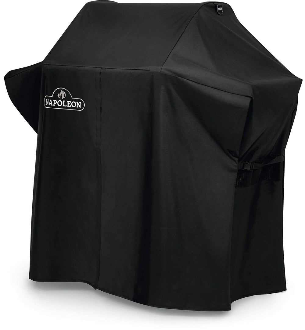 Napoleon cover in use outdoors, protecting grill from rain and sun benefit