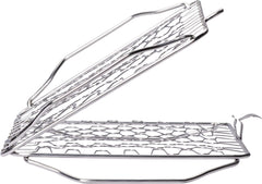 Napoleon flexible grill basket front view showing full basket and benefits of secure grilling