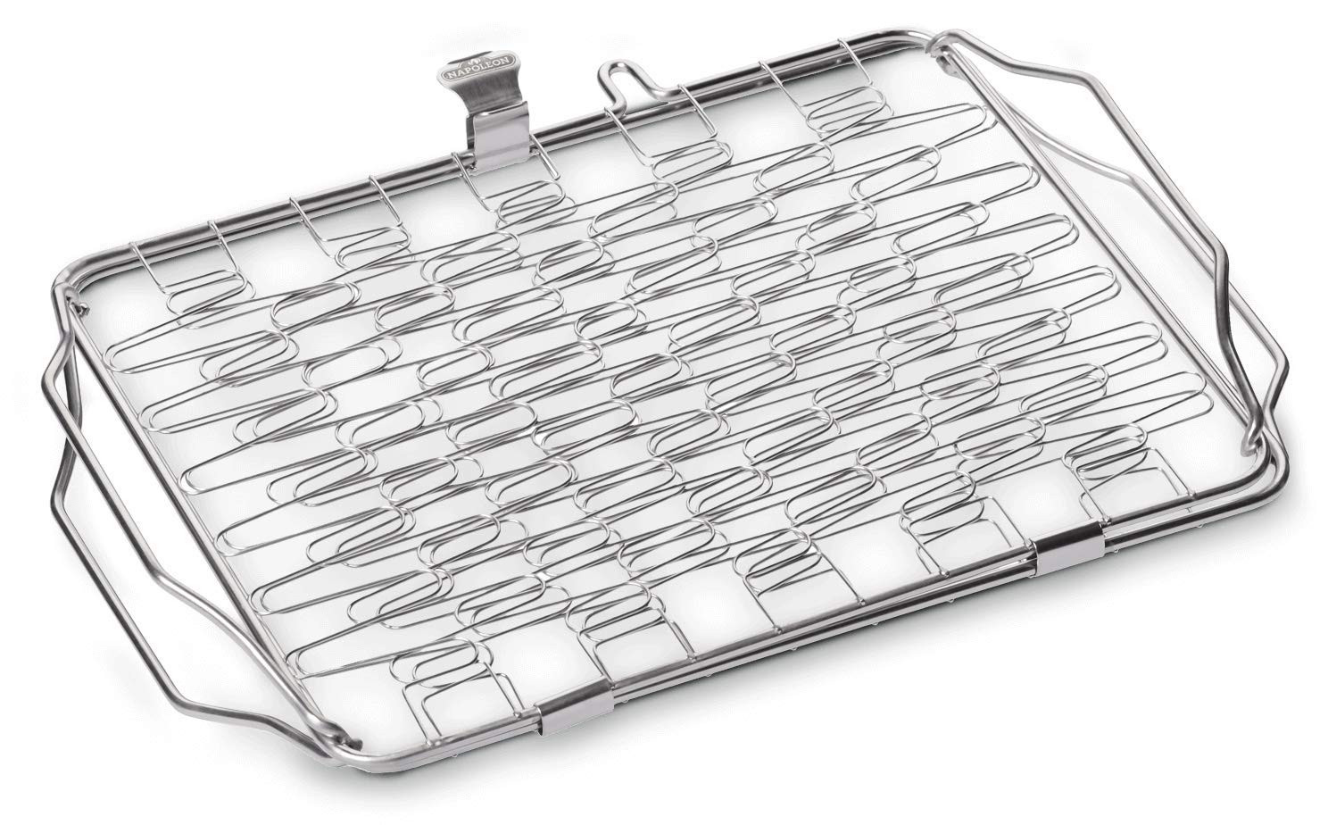 Napoleon grill basket close-up of hinged detail for even clamping and easier flipping