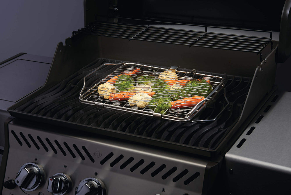 Napoleon basket grilling mixed vegetables showing even heat and intact pieces