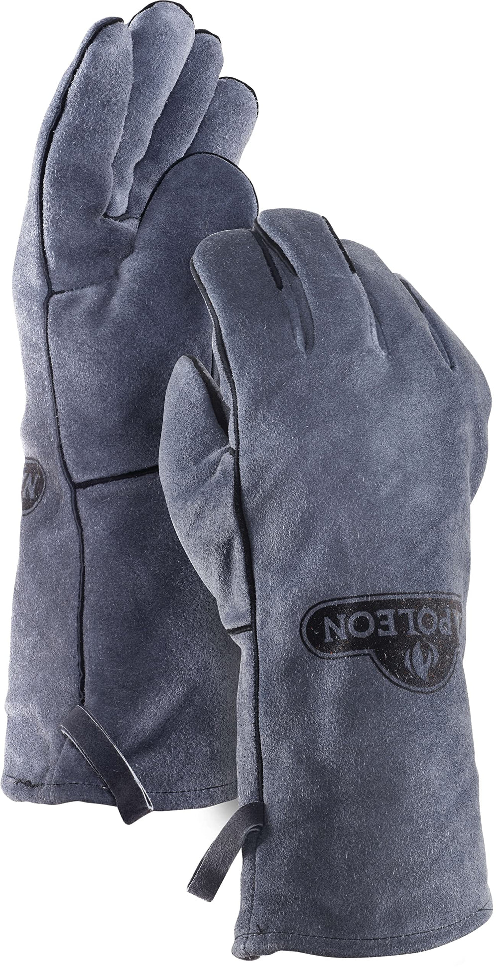 Napoleon gloves front view showing full gray cowhide protection and reliable grip