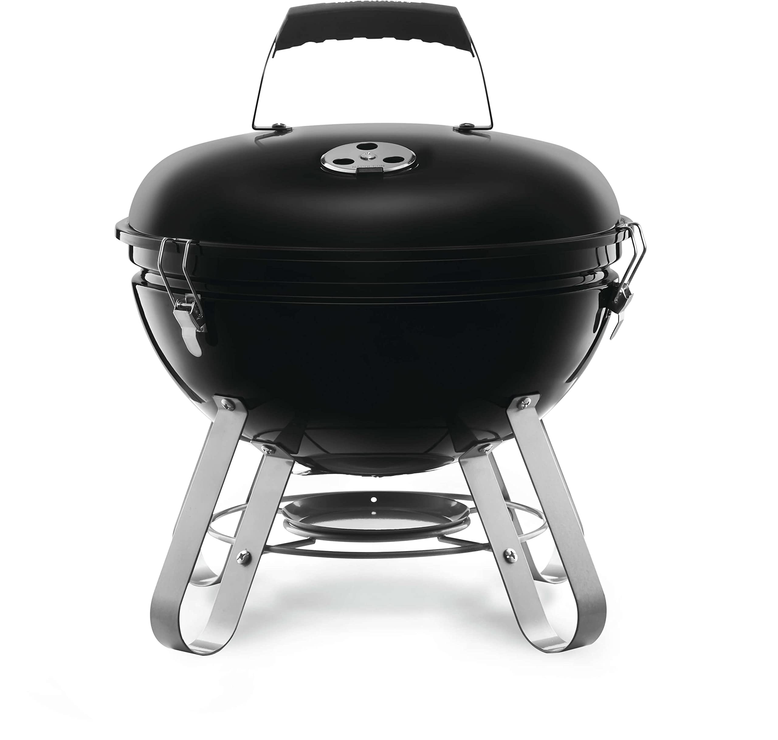 Napoleon grill front view showing compact kettle and portable benefit
