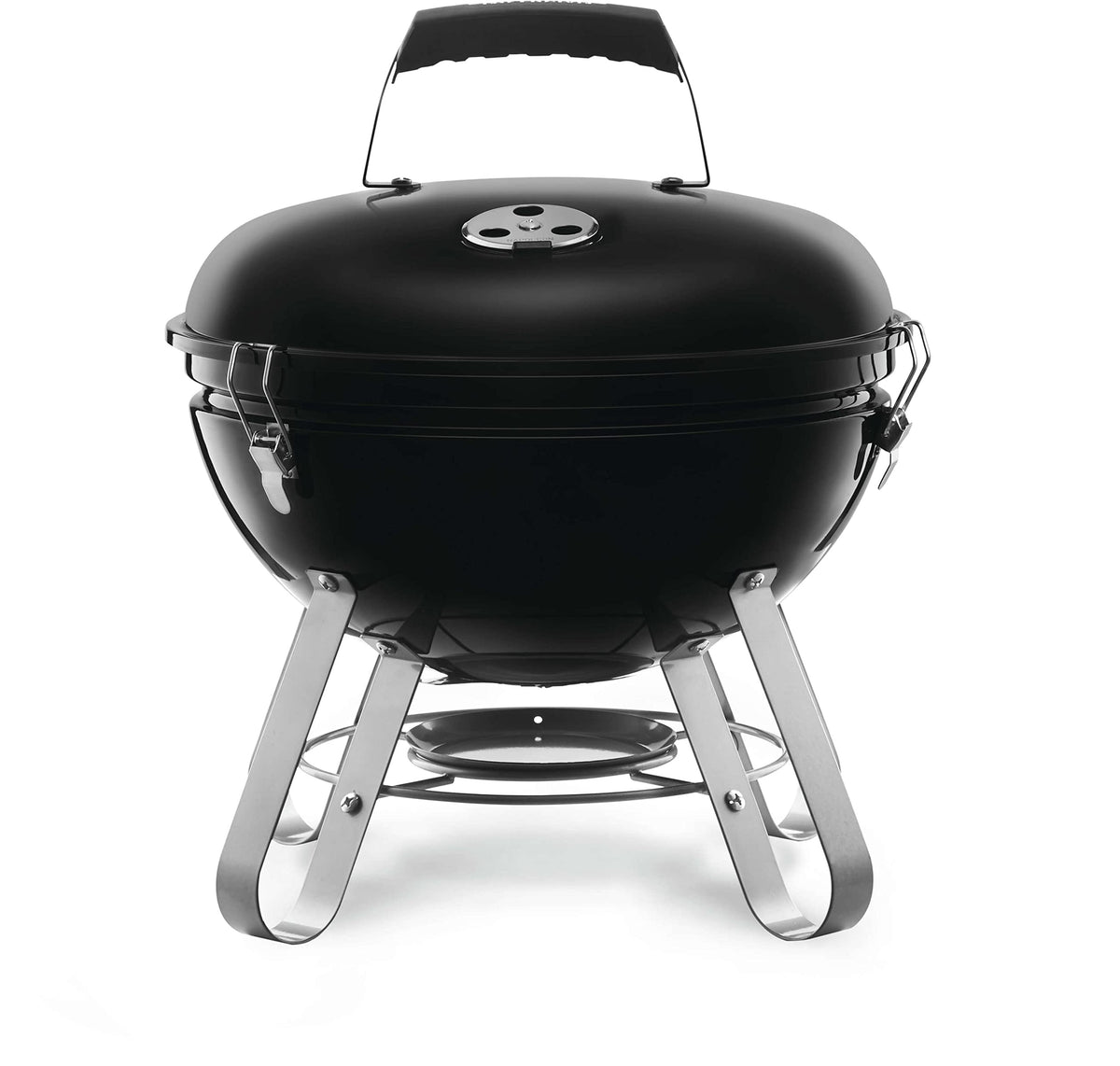 Napoleon grill front view showing compact kettle and portable benefit