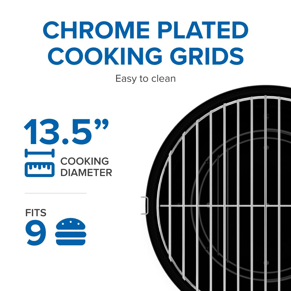 Napoleon next to plate showing 14-inch cooking area scale