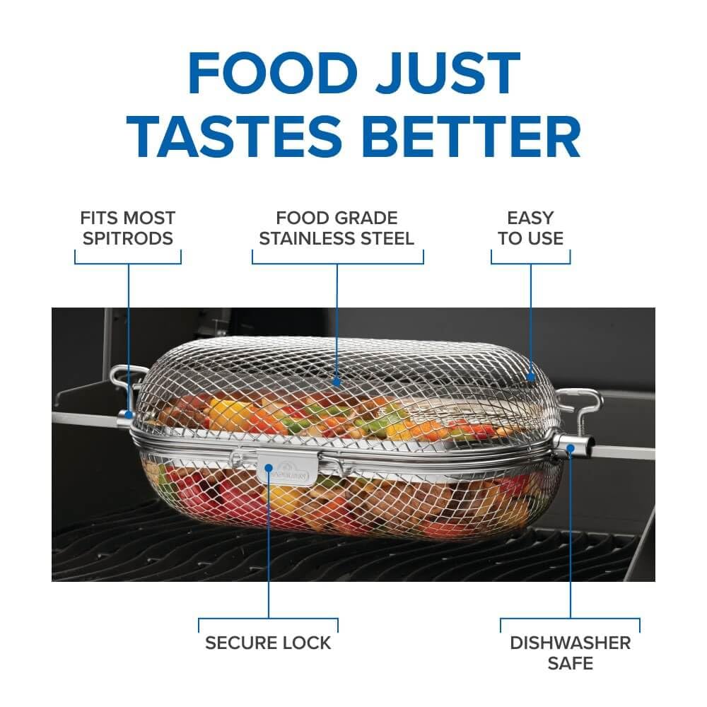 Napoleon rotisserie basket cooking frozen fries for crispy, oil-light results