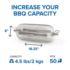 Napoleon rotisserie basket loaded with wings producing even browning