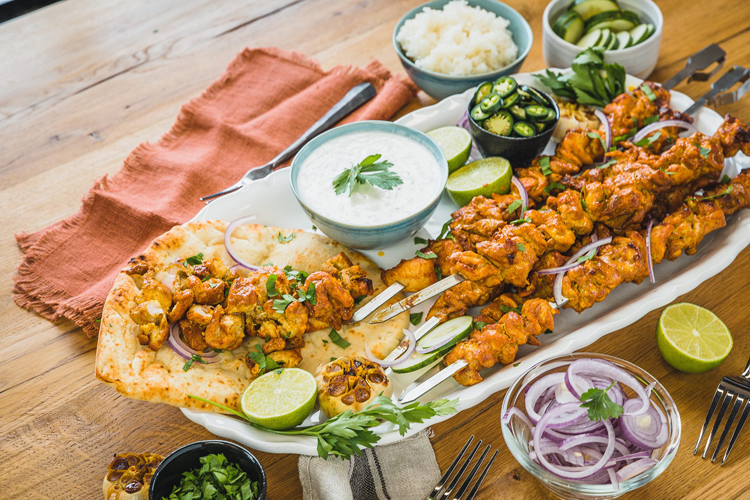 Napoleon skewer beside ruler for scale showing generous skewer length and portion capacity