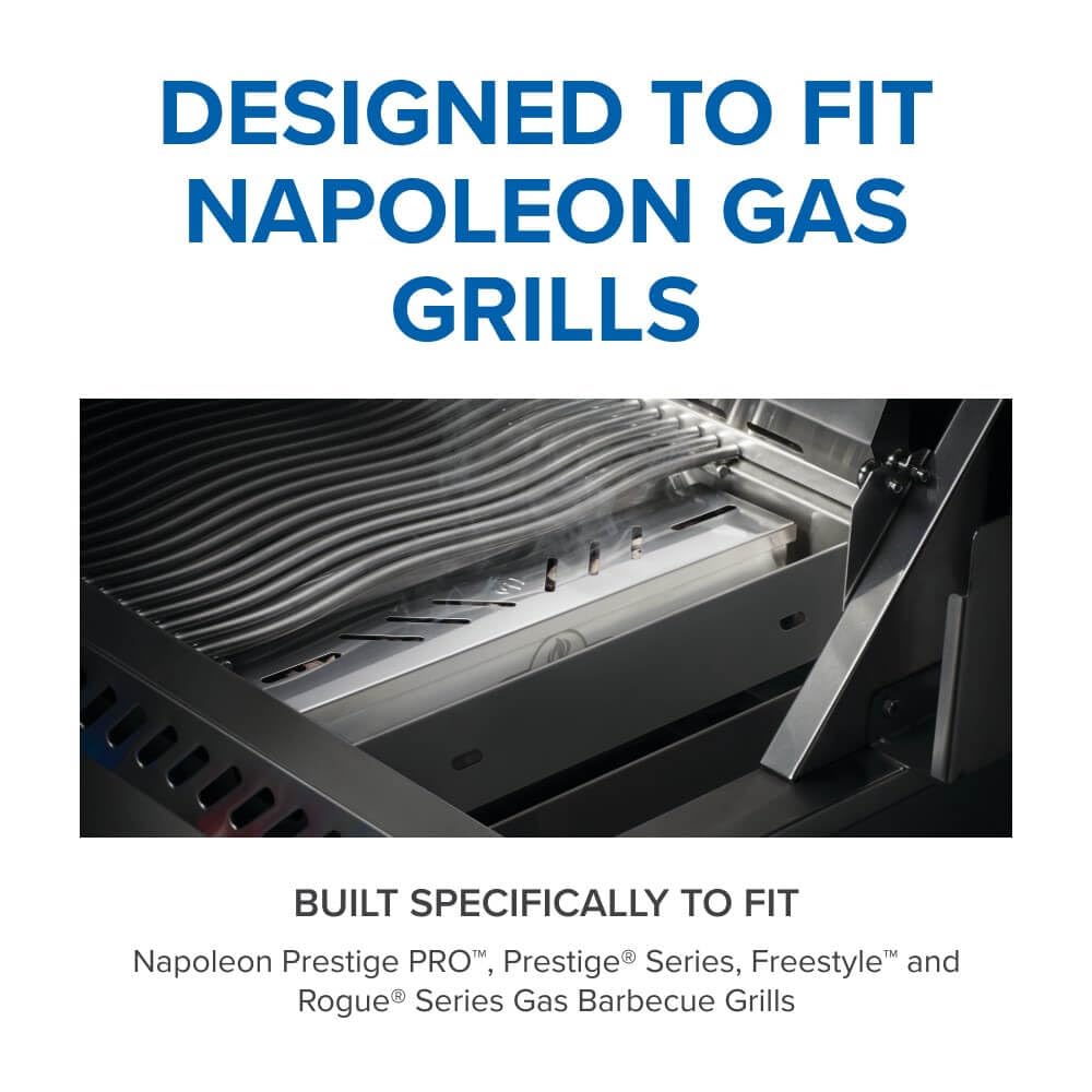 Napoleon smoker box side profile illustrating length and capacity benefit