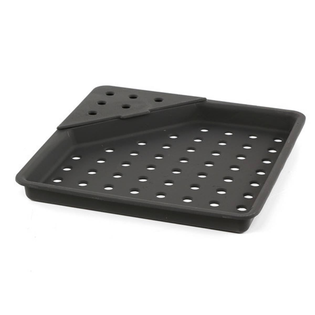 Napoleon tray loaded with charcoal and wood chips showing smoking capability