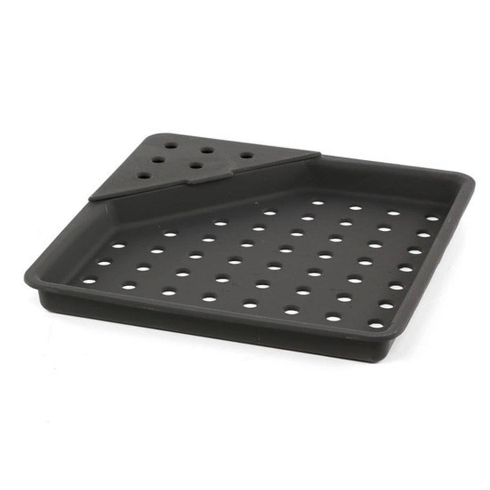 Napoleon tray loaded with charcoal and wood chips showing smoking capability
