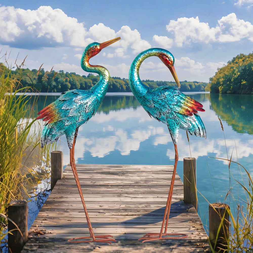 Natelf blue heron front view showing lifelike pose and garden focal benefit