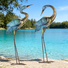 Natelf heron front view showing elegant pose and bright color benefits garden focal point
