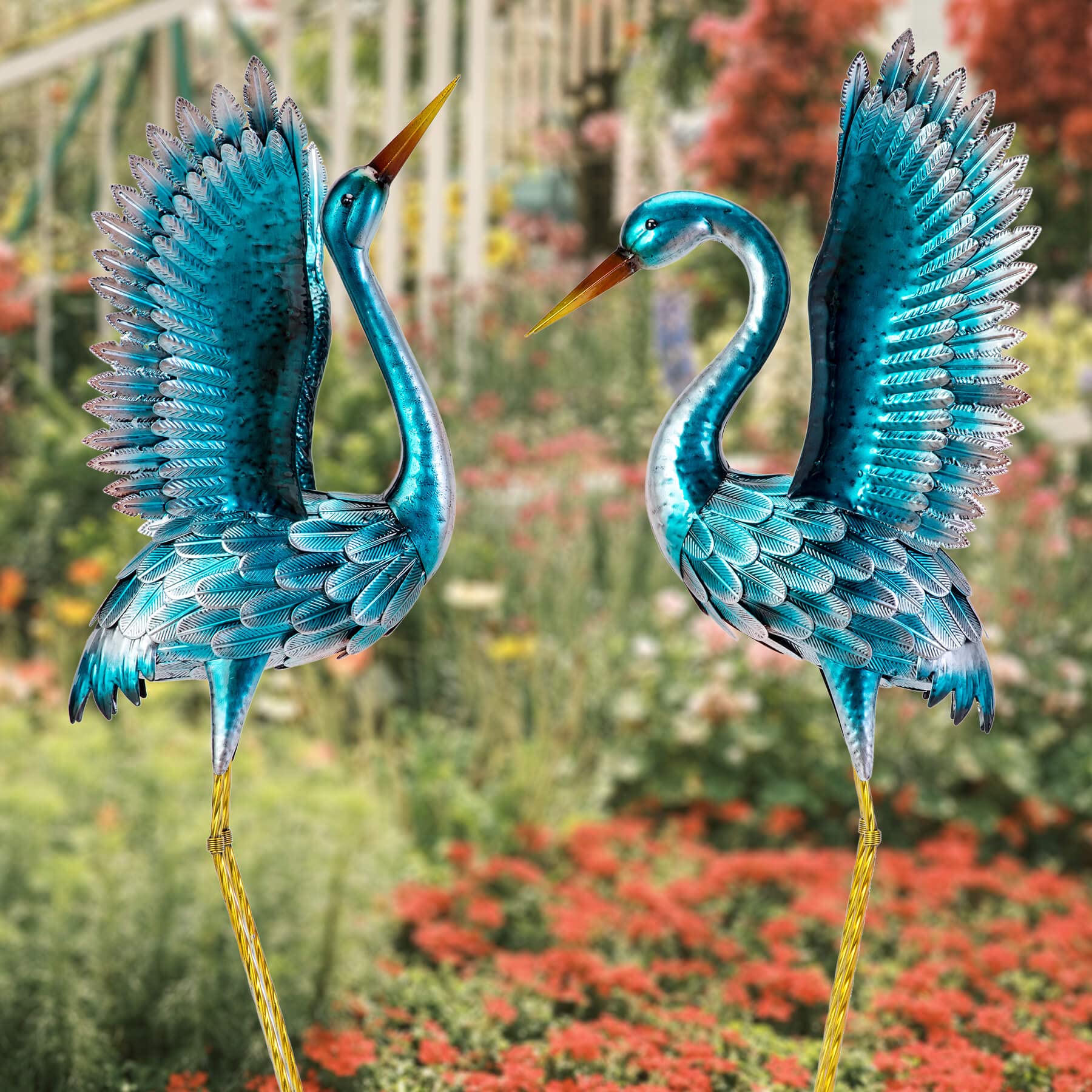 Natelf herons beside pond showing realistic scale and waterside appeal