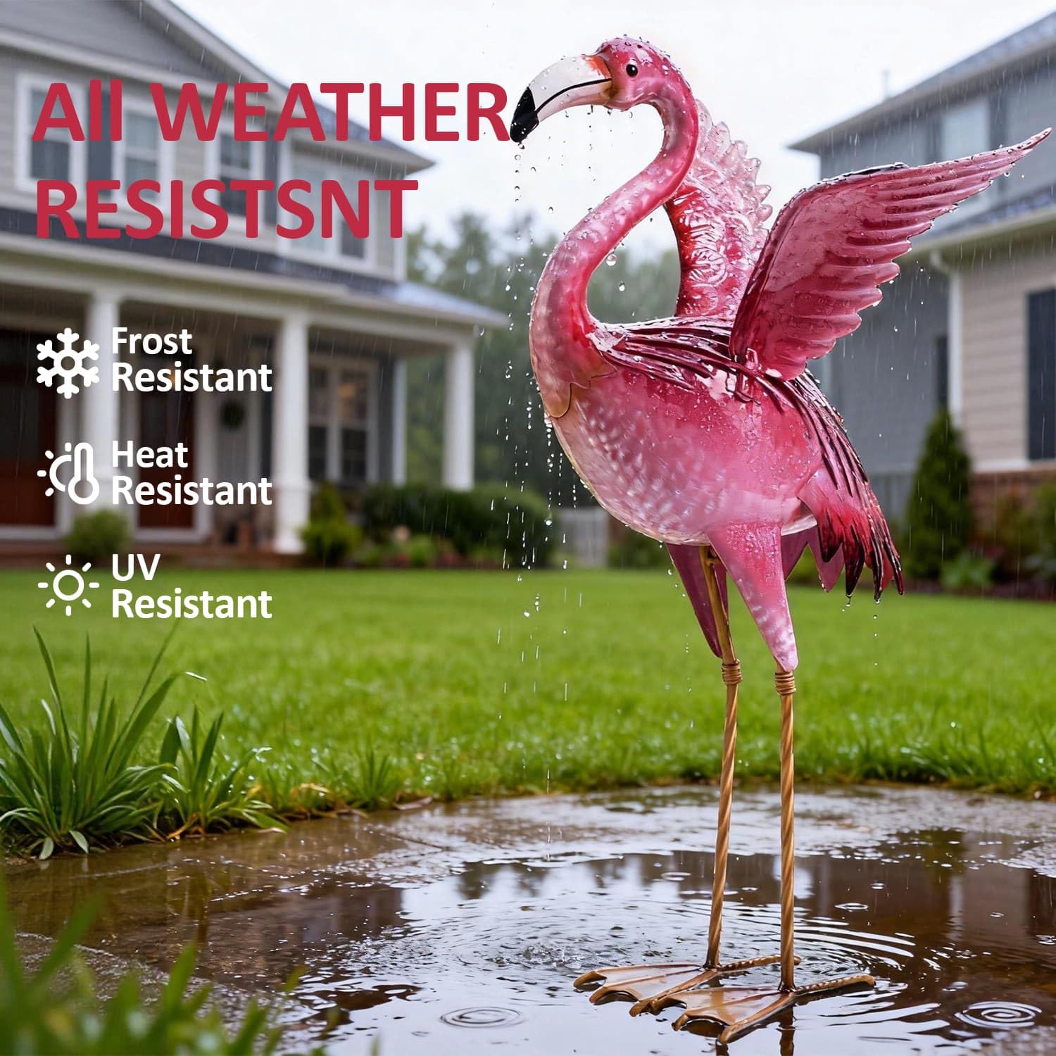 Natelf flamingo beside patio chair showing real-world size and scale