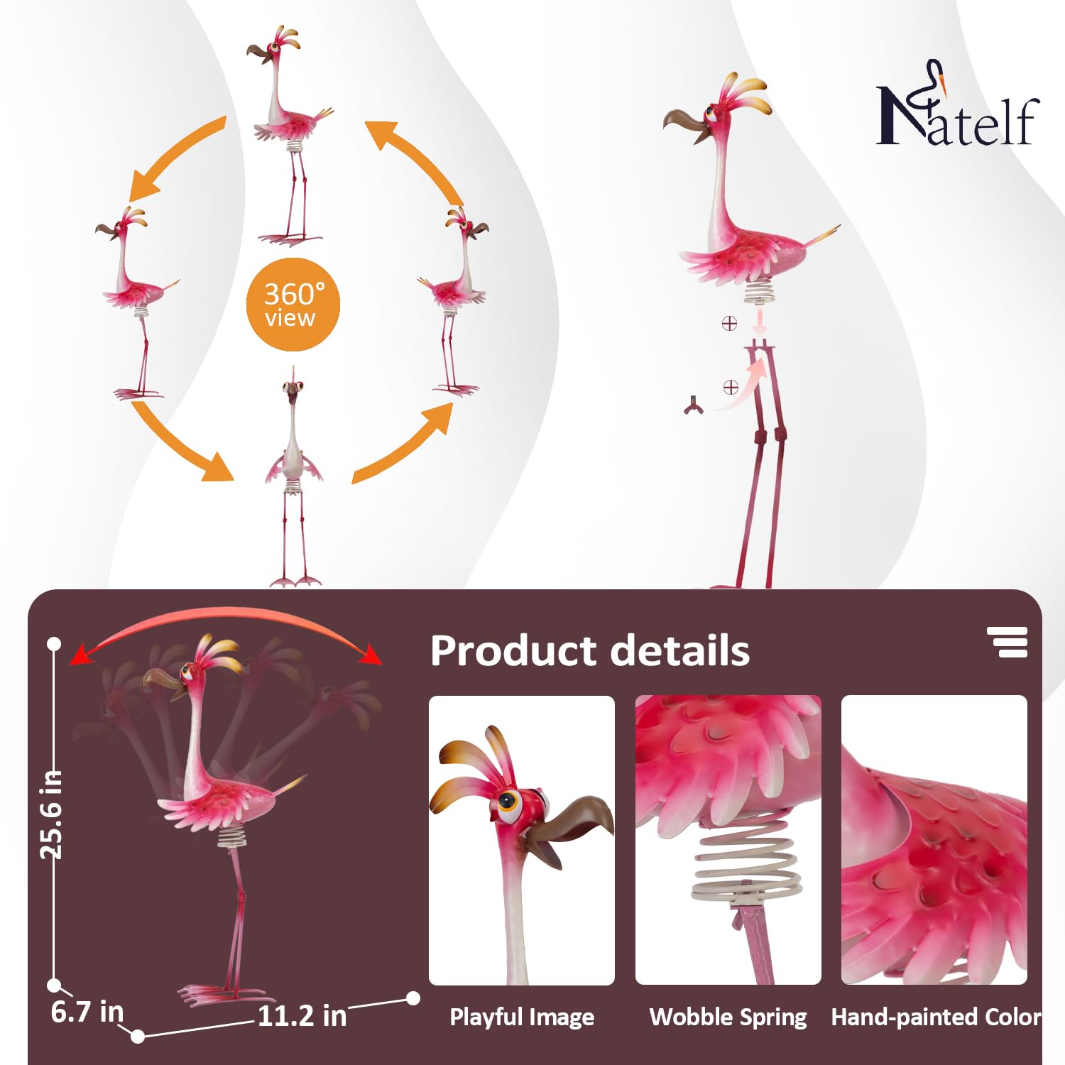 Natelf flamingo spring close-up highlighting gentle motion benefit