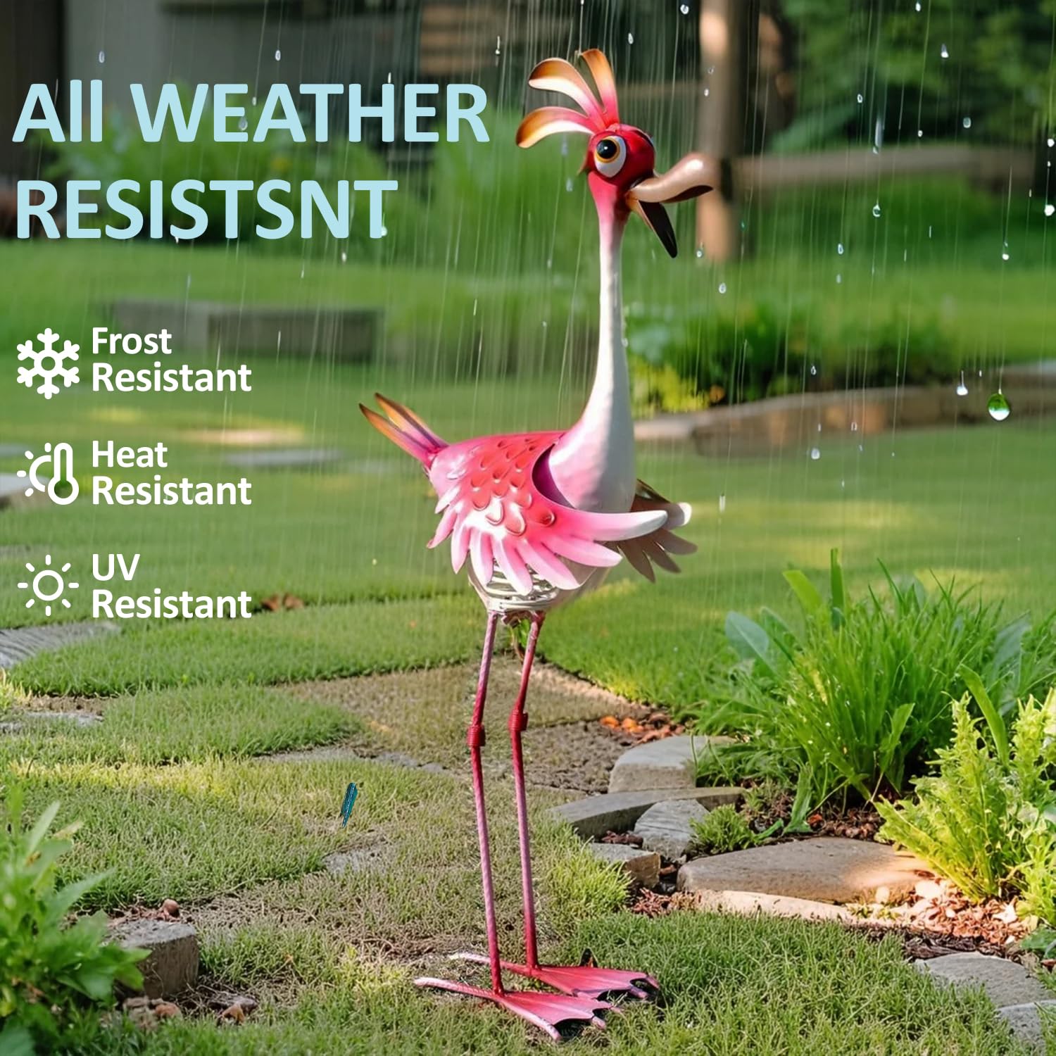 Natelf flamingo on patio adding whimsical charm to outdoor seating