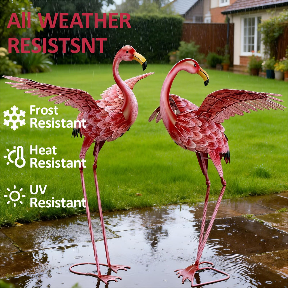 Natelf flamingos placed in garden adding playful outdoor charm
