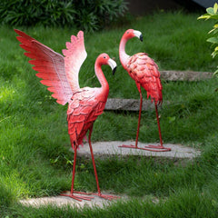 Natelf front view of flamingo pair showing bright garden focal point