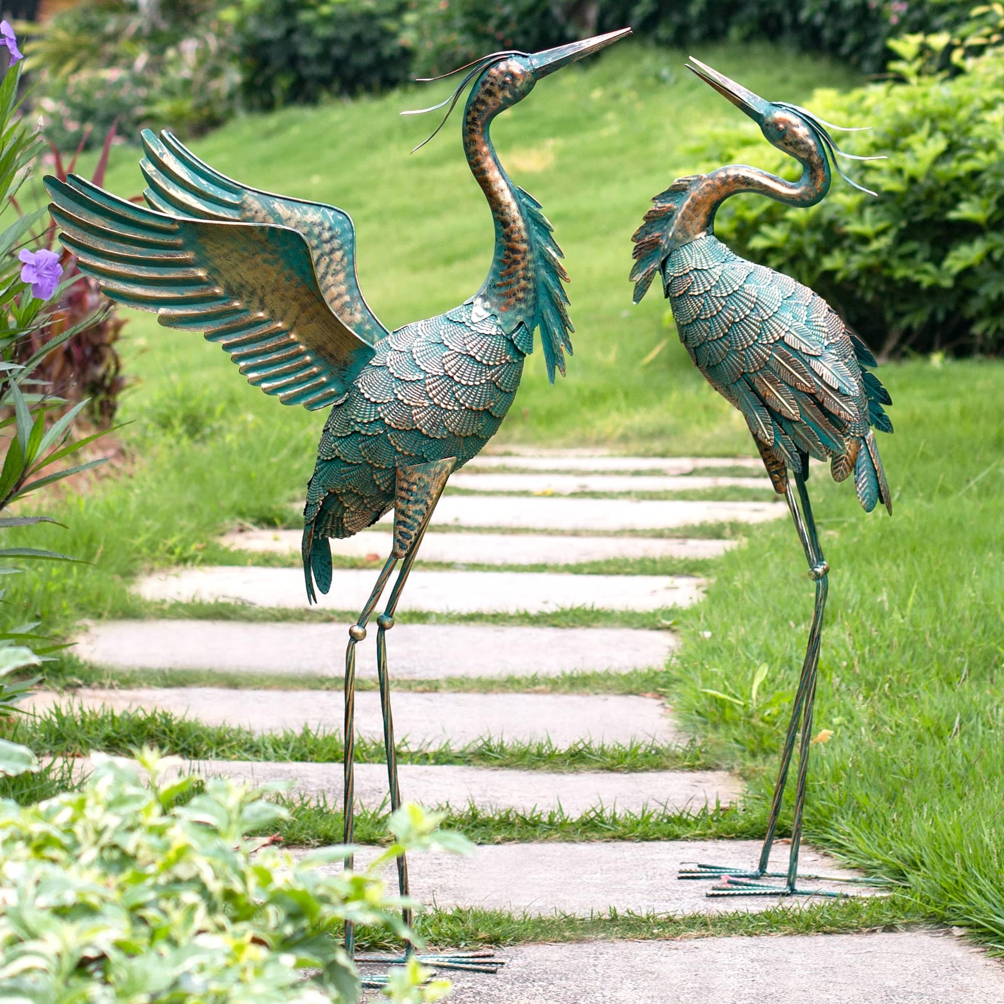 Natelf front view heron statues showing elegant silhouette and curb appeal