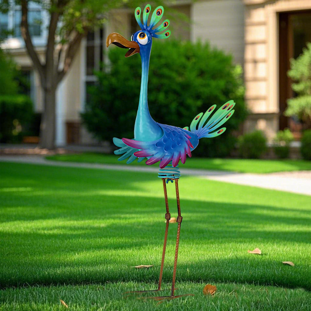 Natelf peacock in foyer providing whimsical indoor accent and welcome