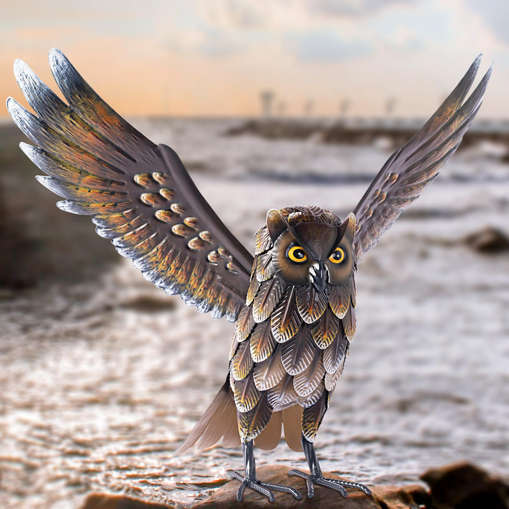 Natelf owl front view showing decorative metal and curb appeal