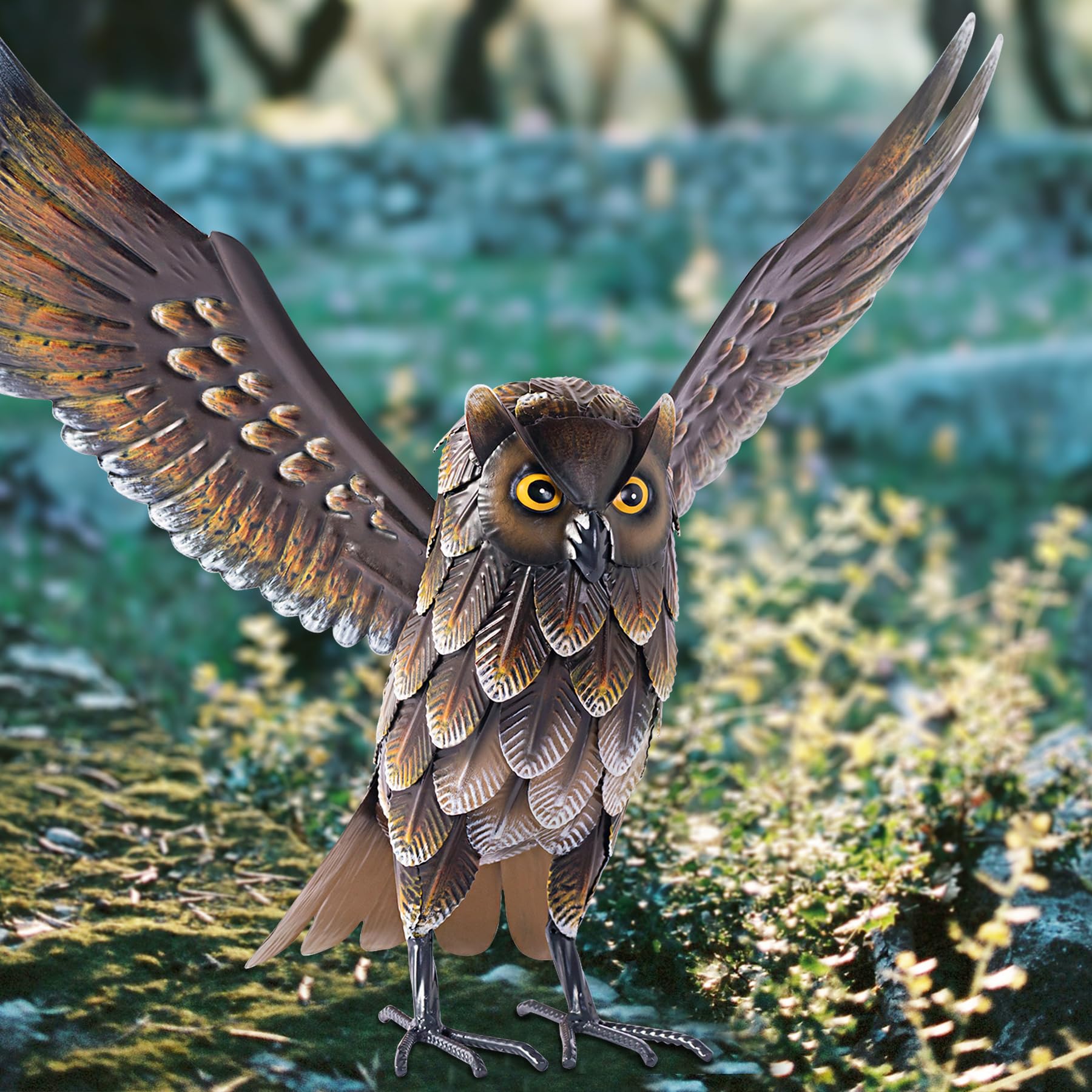 Natelf owl beside planter showing scale and placement ideas