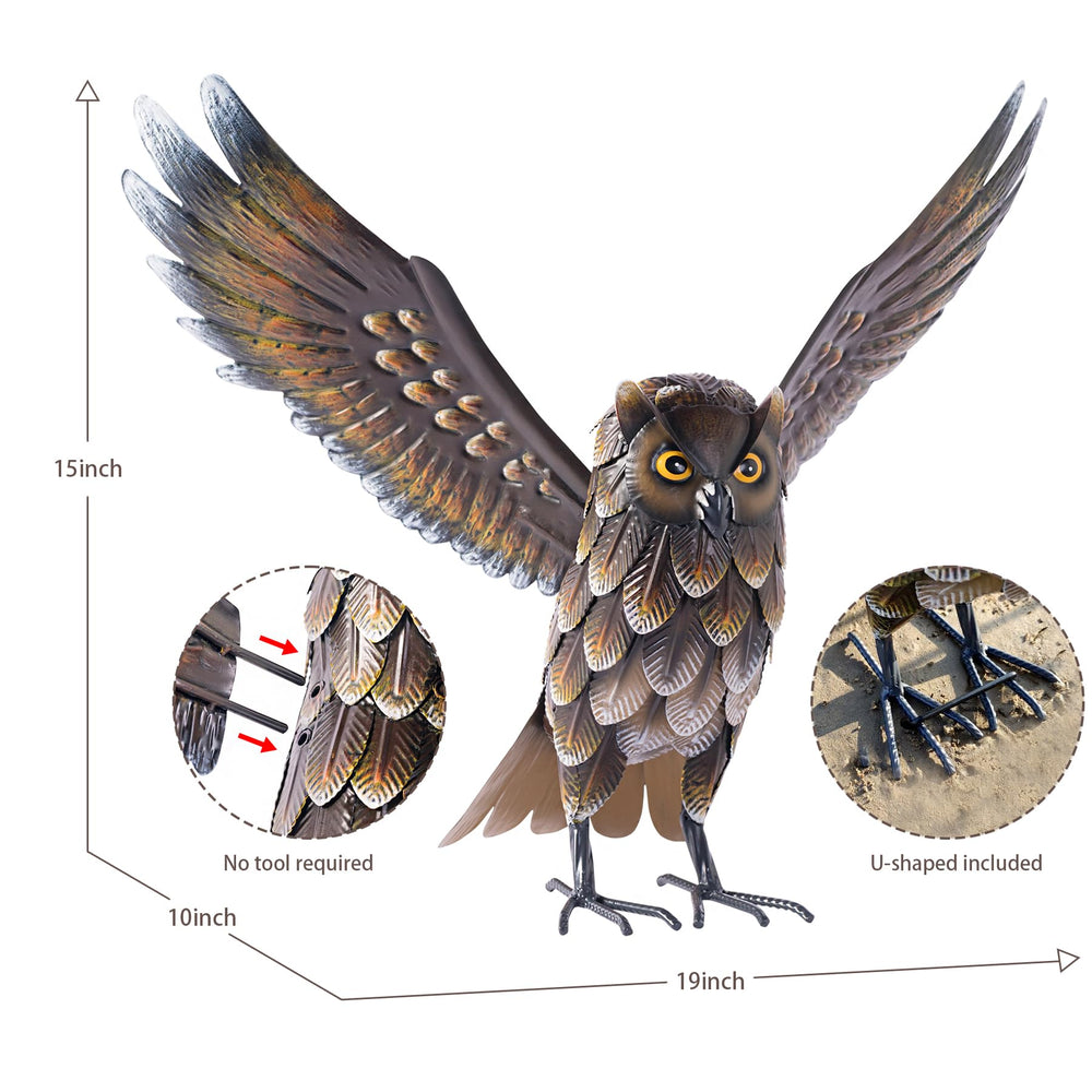 Natelf owl textured feathers close-up adding lifelike garden interest