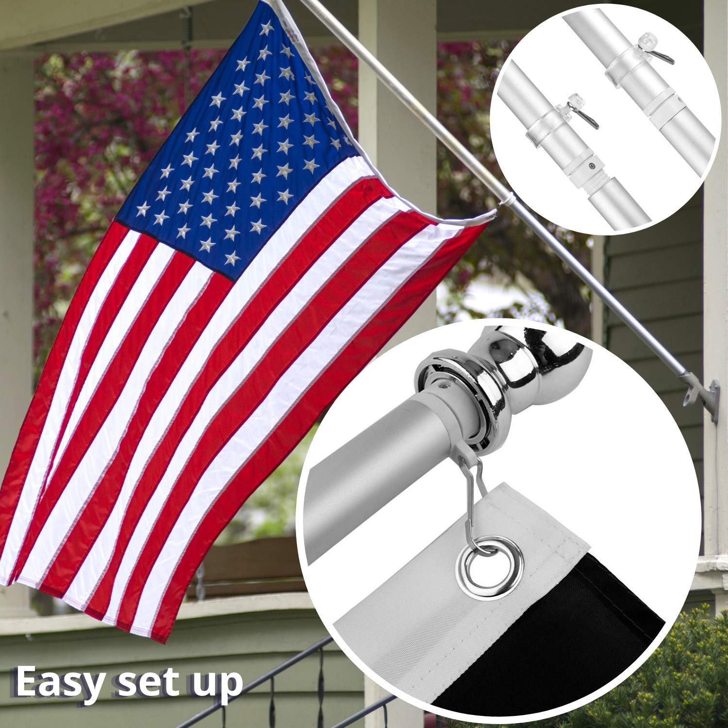 NatFlag swivel head detail showing tangle-free rotation and weather resistance