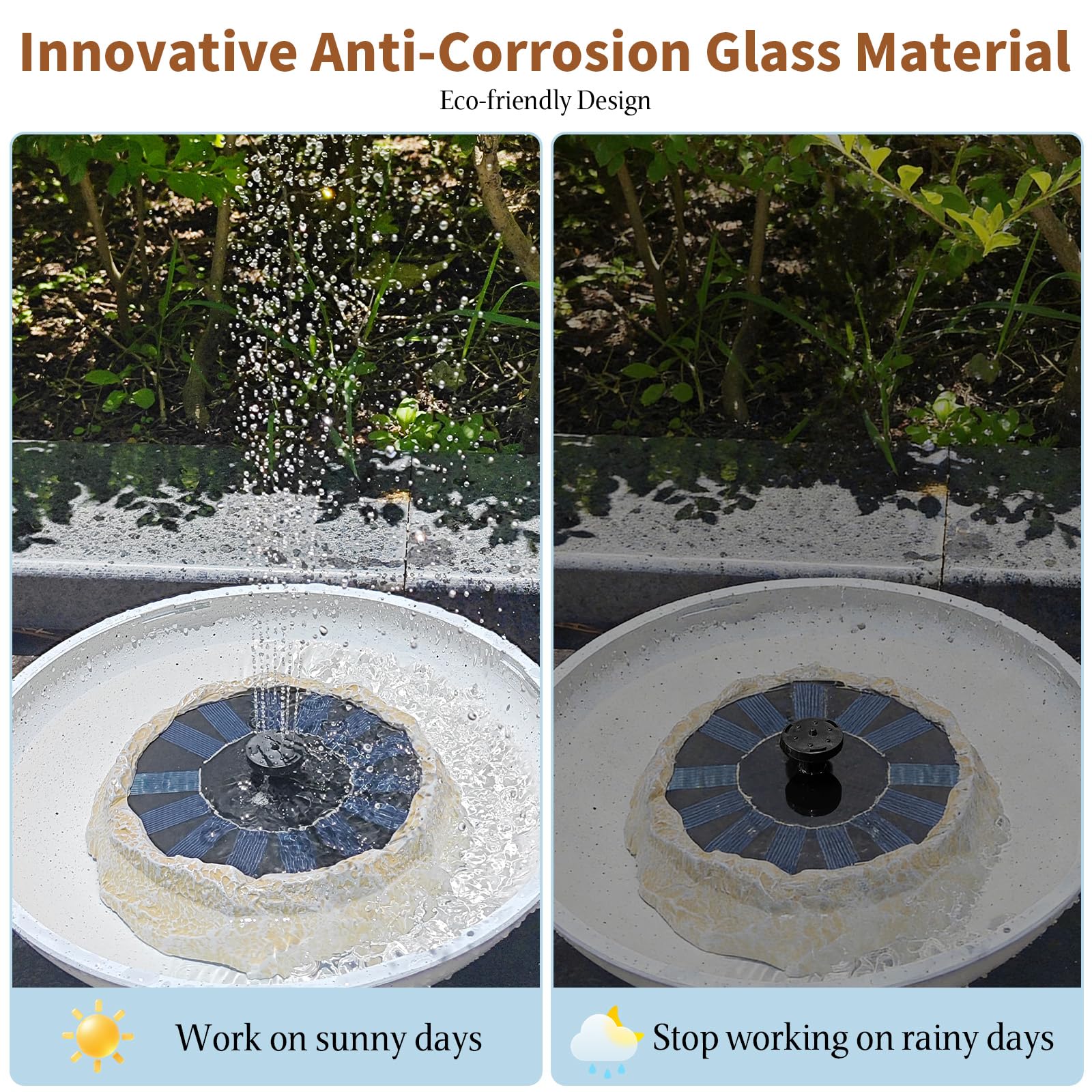 Natgarden fountain in birdbath lifestyle scene creating movement and bird activity