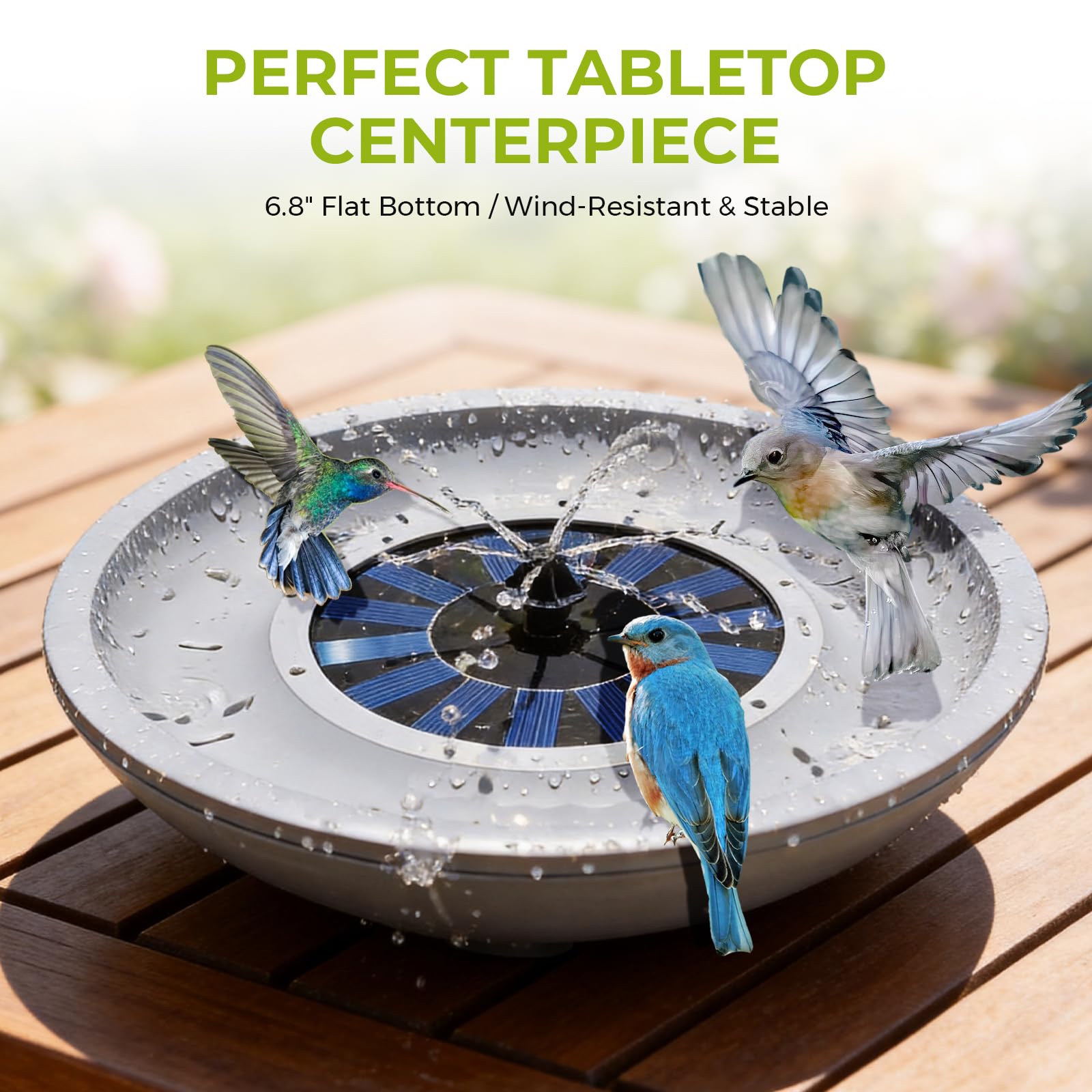 Natgarden basin styled on tabletop enhancing patio decor and bird activity