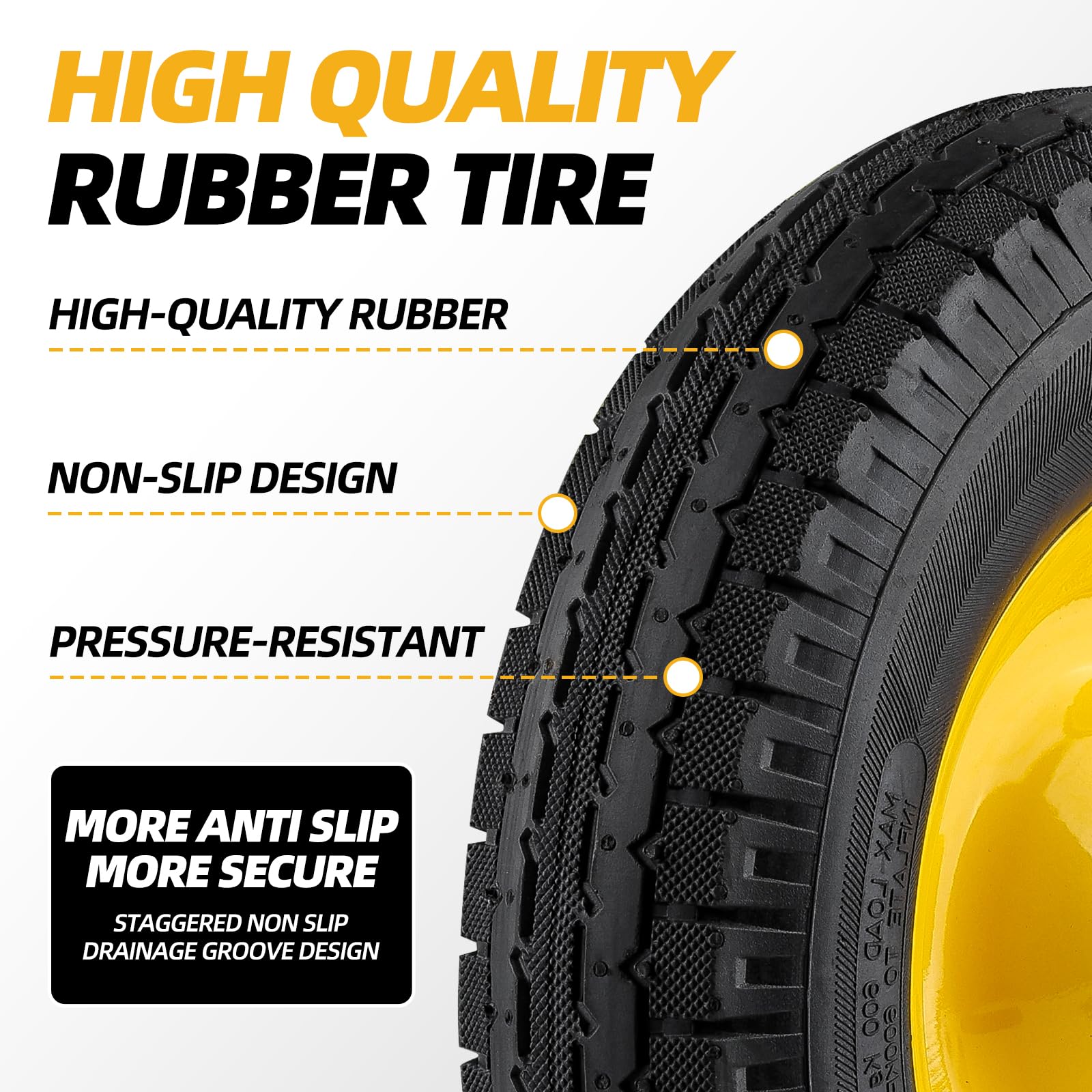 NATIONAL STANDARD wheel installed on a wheelbarrow for instant replacement