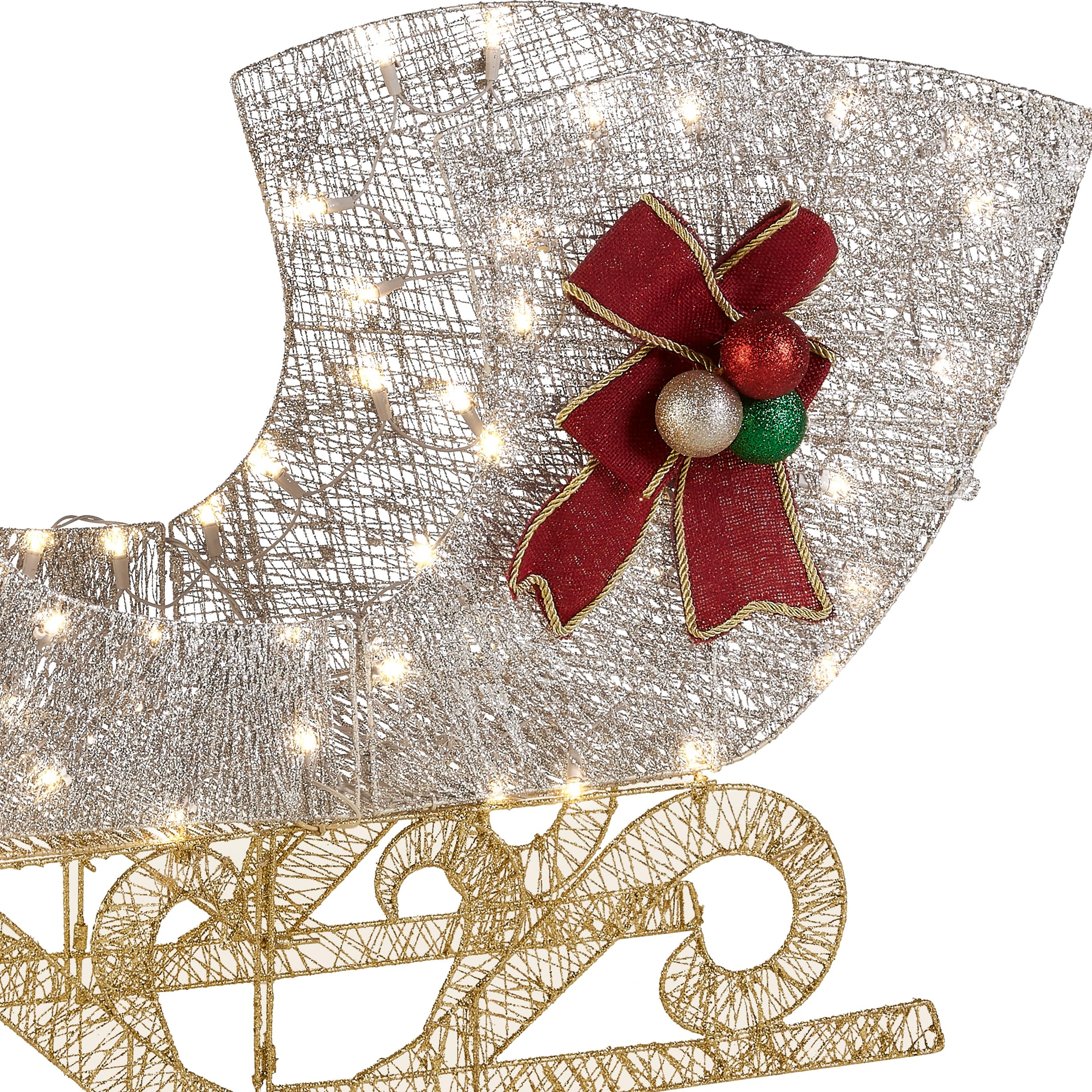 National Tree Company close-up of ornate red ribbon and bow highlighting festive detail